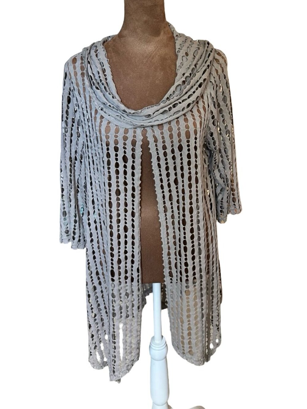 Yushi SZ M/L Gray Tunic Top Cowl Neck Cut Out Fabric Asymmetric Whimsigoth Boho